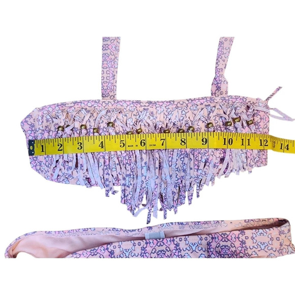 Ninety Five ° Swimsuit Bikini 2 piece Size Small Pink Orange Fringe Top - Picture 4 of 12